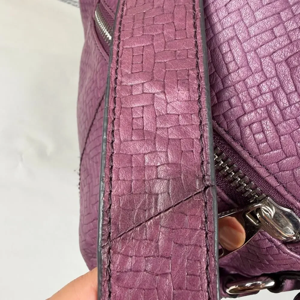 B MAKOWSKY Leather Mulberry Purple Woven Satchel Purse Handbag Y2K Double Handle